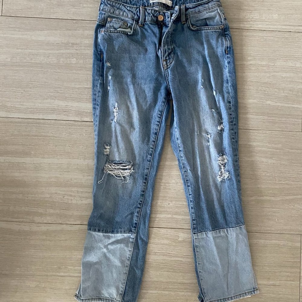 Zara Patch Bottom Jeans with Rips